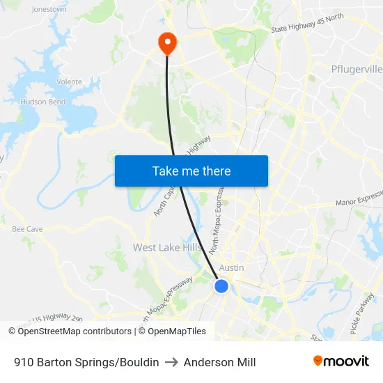 910 Barton Springs/Bouldin to Anderson Mill map
