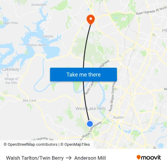 Walsh Tarlton/Twin Berry to Anderson Mill map