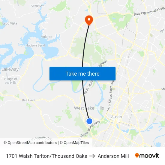 1701 Walsh Tarlton/Thousand Oaks to Anderson Mill map