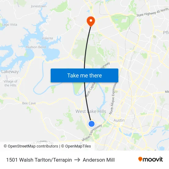 1501 Walsh Tarlton/Terrapin to Anderson Mill map