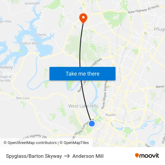 Spyglass/Barton Skyway to Anderson Mill map