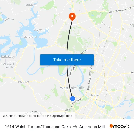1614 Walsh Tarlton/Thousand Oaks to Anderson Mill map