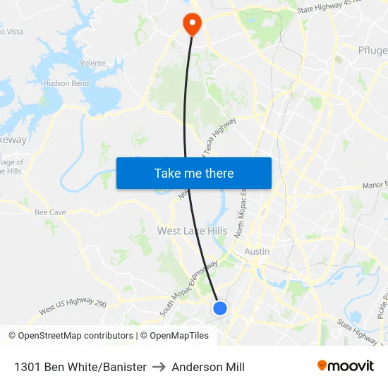 1301 Ben White/Banister to Anderson Mill map