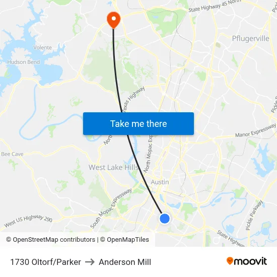 1730 Oltorf/Parker to Anderson Mill map