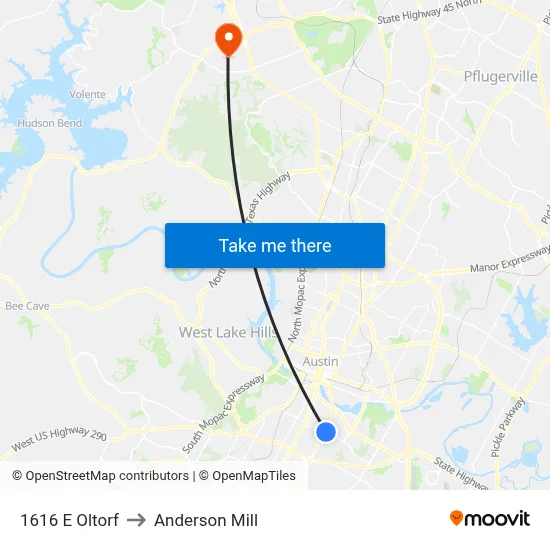 1616 E Oltorf to Anderson Mill map