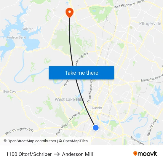 1100 Oltorf/Schriber to Anderson Mill map
