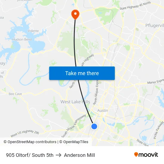 905 Oltorf/ South 5th to Anderson Mill map