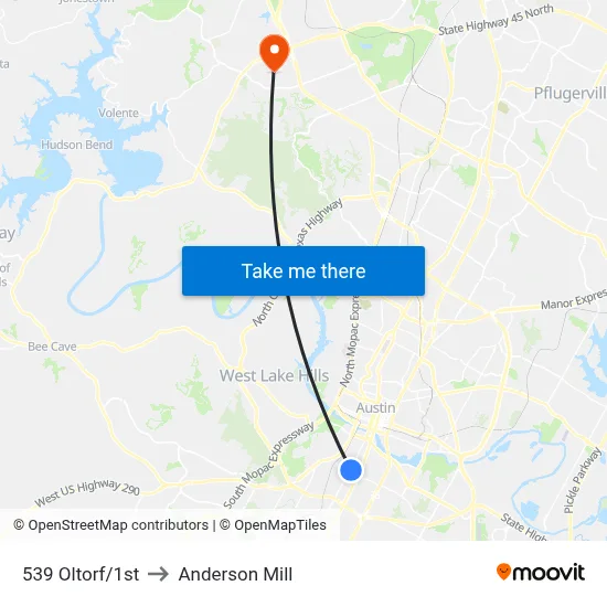 539 Oltorf/1st to Anderson Mill map