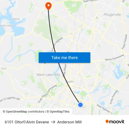 6101 Oltorf/Alvin Devane to Anderson Mill map