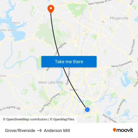 Grove/Riverside to Anderson Mill map