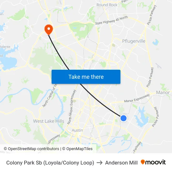 Colony Park Sb (Loyola/Colony Loop) to Anderson Mill map