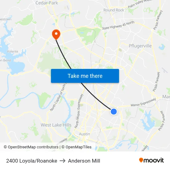 2400 Loyola/Roanoke to Anderson Mill map