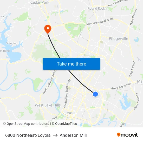 6800 Northeast/Loyola to Anderson Mill map