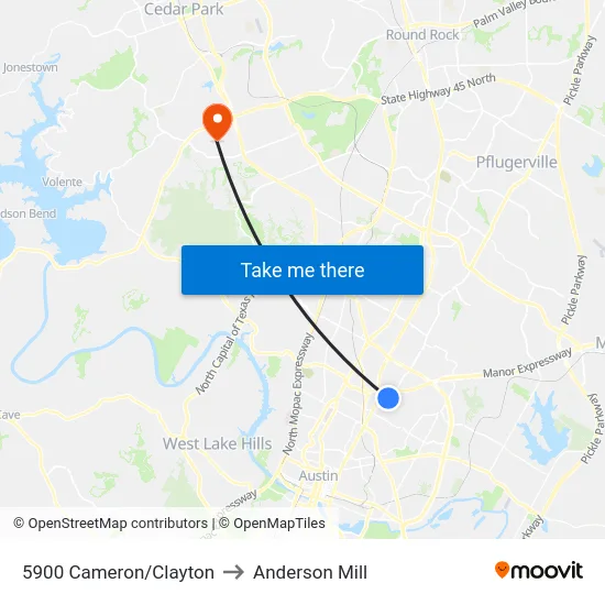 5900 Cameron/Clayton to Anderson Mill map