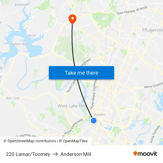 220 Lamar/Toomey to Anderson Mill map