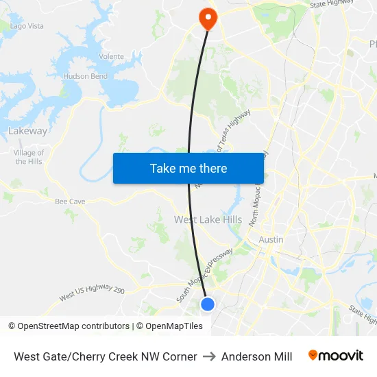 West Gate/Cherry Creek NW Corner to Anderson Mill map