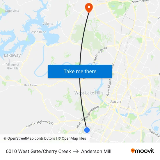 6010 West Gate/Cherry Creek to Anderson Mill map