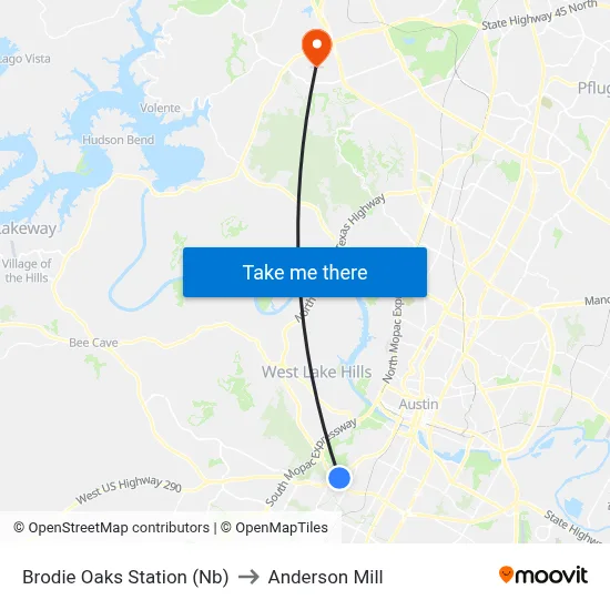 Brodie Oaks Station (Nb) to Anderson Mill map
