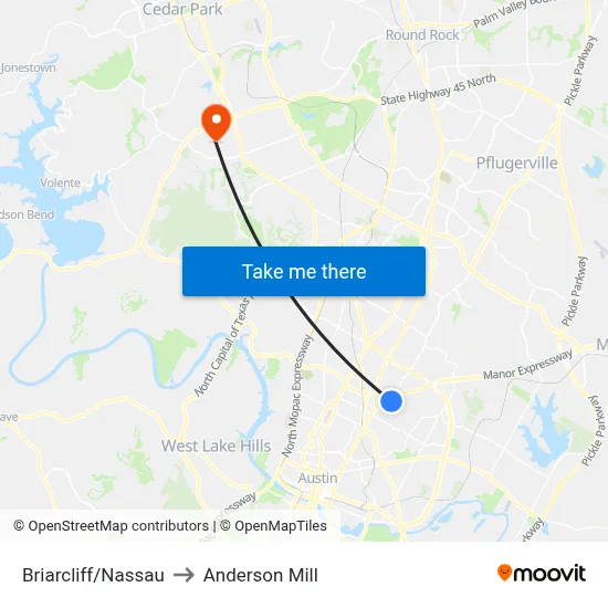 Briarcliff/Nassau to Anderson Mill map