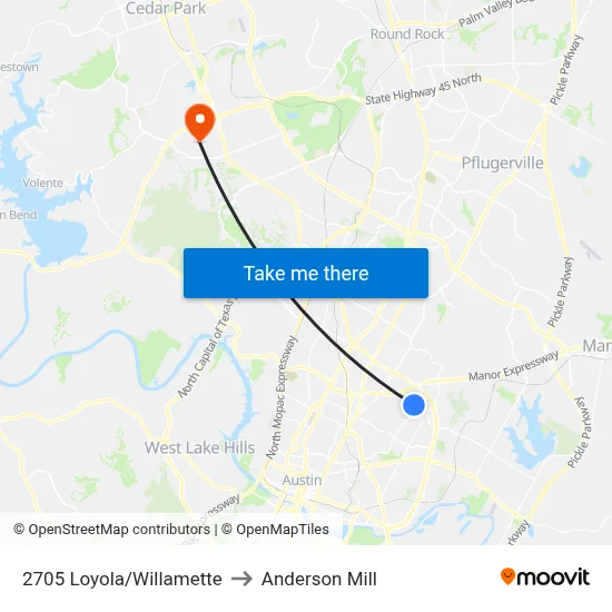 2705 Loyola/Willamette to Anderson Mill map
