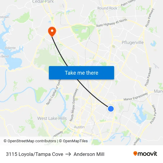 3115 Loyola/Tampa Cove to Anderson Mill map