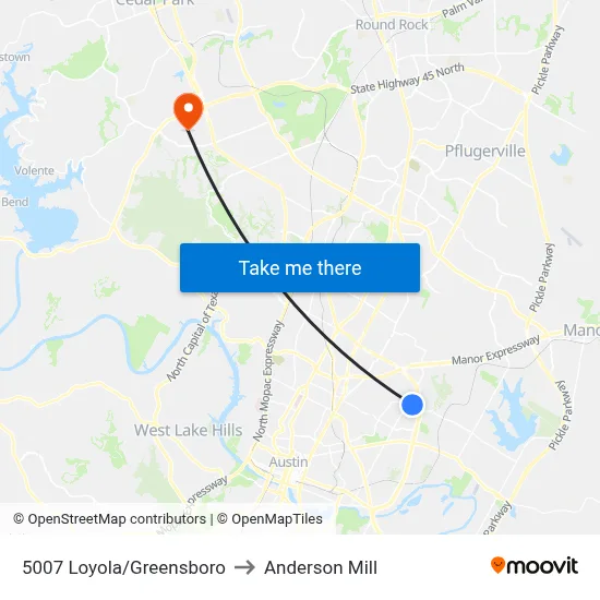 5007 Loyola/Greensboro to Anderson Mill map