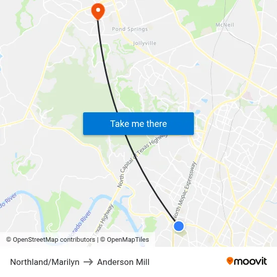 Northland/Marilyn to Anderson Mill map