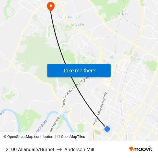 2100 Allandale/Burnet to Anderson Mill map