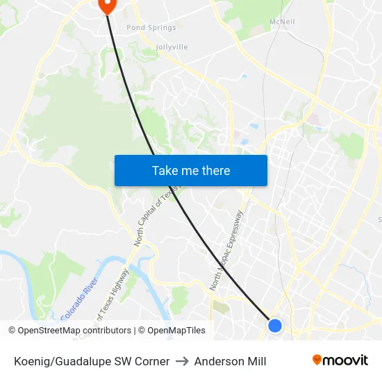 Koenig/Guadalupe SW Corner to Anderson Mill map
