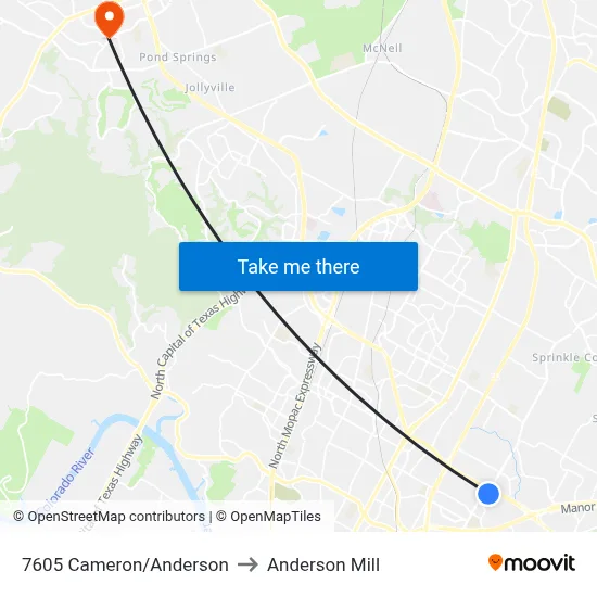 7605 Cameron/Anderson to Anderson Mill map