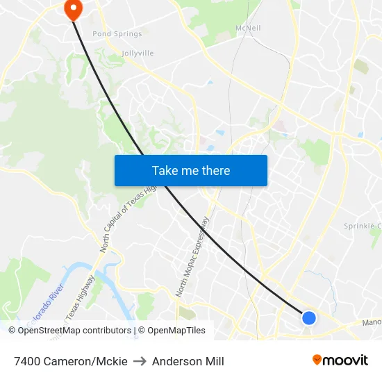 7400 Cameron/Mckie to Anderson Mill map