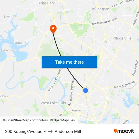 200 Koenig/Avenue F to Anderson Mill map