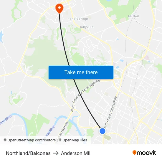Northland/Balcones to Anderson Mill map