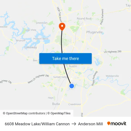 6608 Meadow Lake/William Cannon to Anderson Mill map
