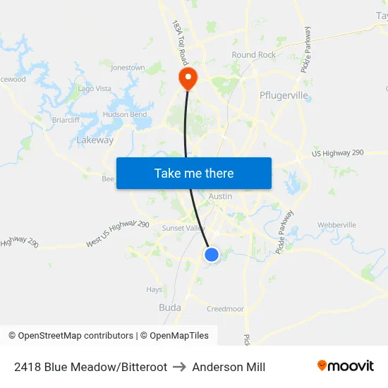 2418 Blue Meadow/Bitteroot to Anderson Mill map