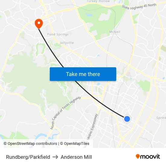 Rundberg/Parkfield to Anderson Mill map
