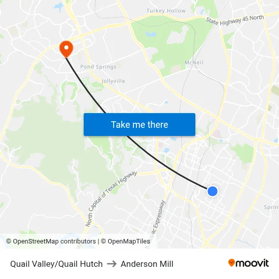 Quail Valley/Quail Hutch to Anderson Mill map
