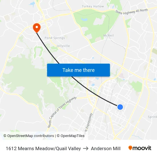 1612 Mearns Meadow/Quail Valley to Anderson Mill map