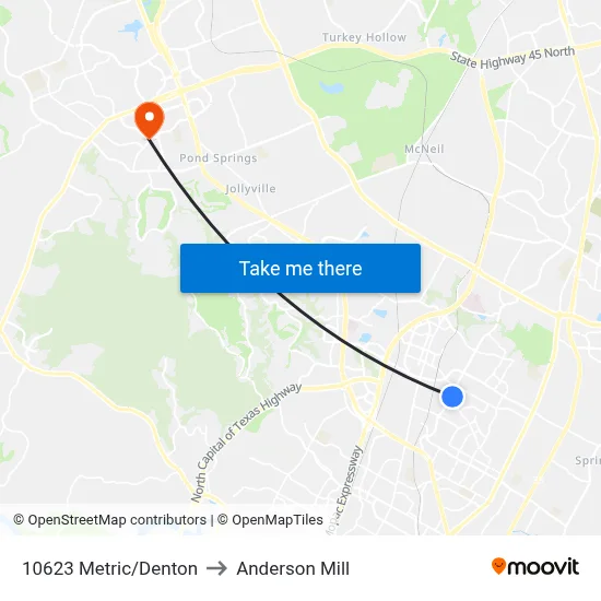 10623 Metric/Denton to Anderson Mill map