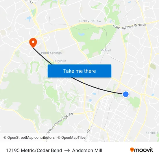 12195 Metric/Cedar Bend to Anderson Mill map