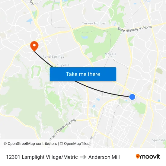 12301 Lamplight Village/Metric to Anderson Mill map