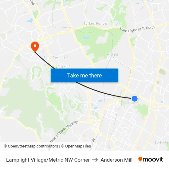 Lamplight Village/Metric NW Corner to Anderson Mill map