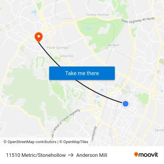 11510 Metric/Stonehollow to Anderson Mill map