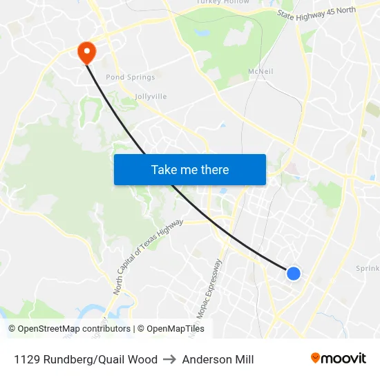 1129 Rundberg/Quail Wood to Anderson Mill map