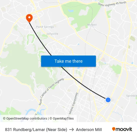 831 Rundberg/Lamar (Near Side) to Anderson Mill map
