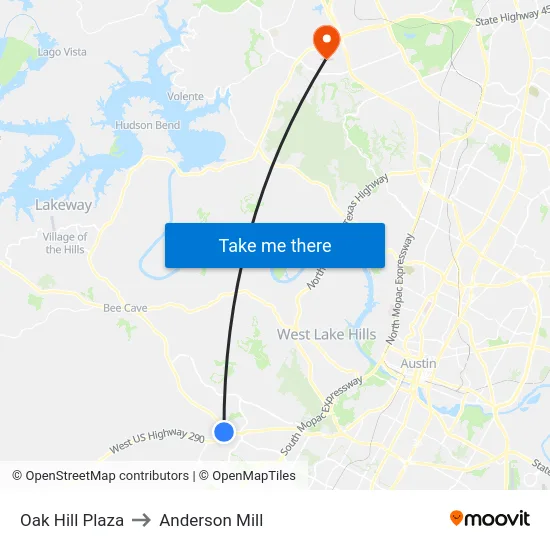 Oak Hill Plaza to Anderson Mill map