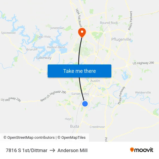 7816 S 1st/Dittmar to Anderson Mill map