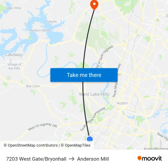 7203 West Gate/Bryonhall to Anderson Mill map