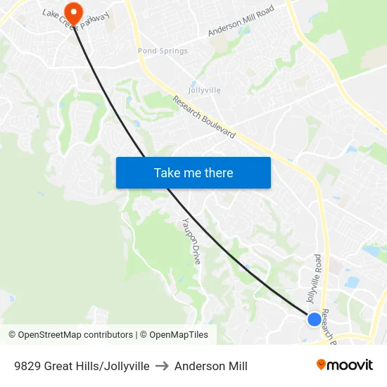 9829 Great Hills/Jollyville to Anderson Mill map