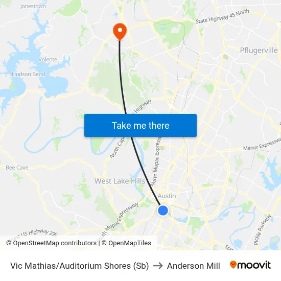 Vic Mathias/Auditorium Shores (Sb) to Anderson Mill map